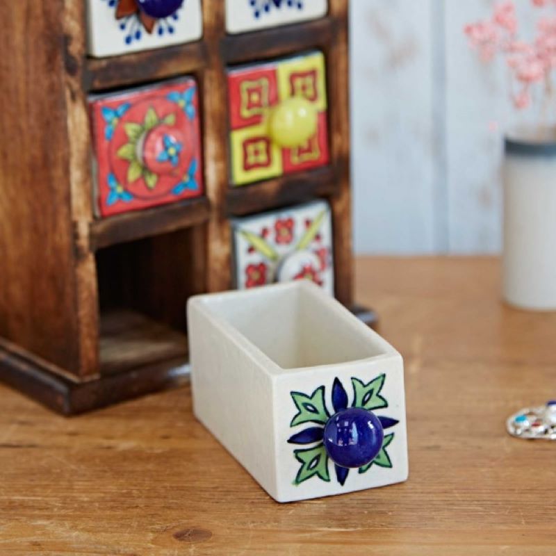 Mango Wood Ceramic 6 Drawer Set