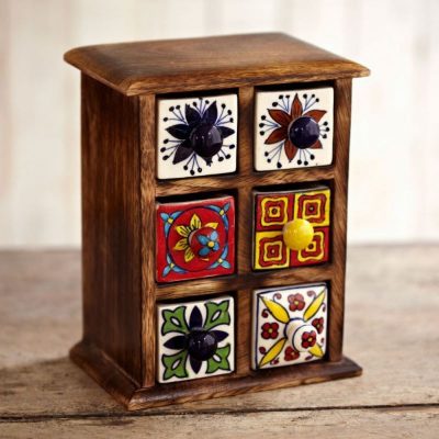 Mango Wood Ceramic 6 Drawer Set