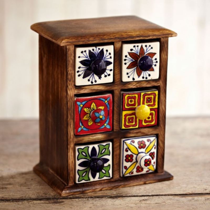 Mango Wood Ceramic 6 Drawer Set