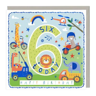 6 today playful animals birthday card