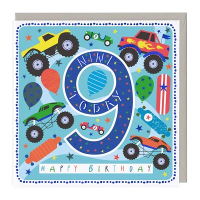 9 today monster truck birthday card