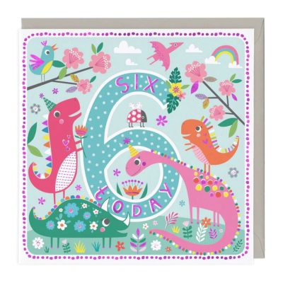 6 today dinosaur party birthday card