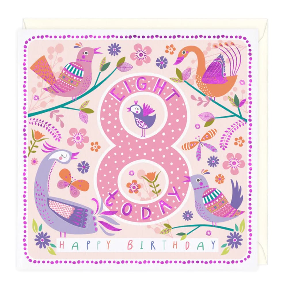 8 today happy birds birthday card