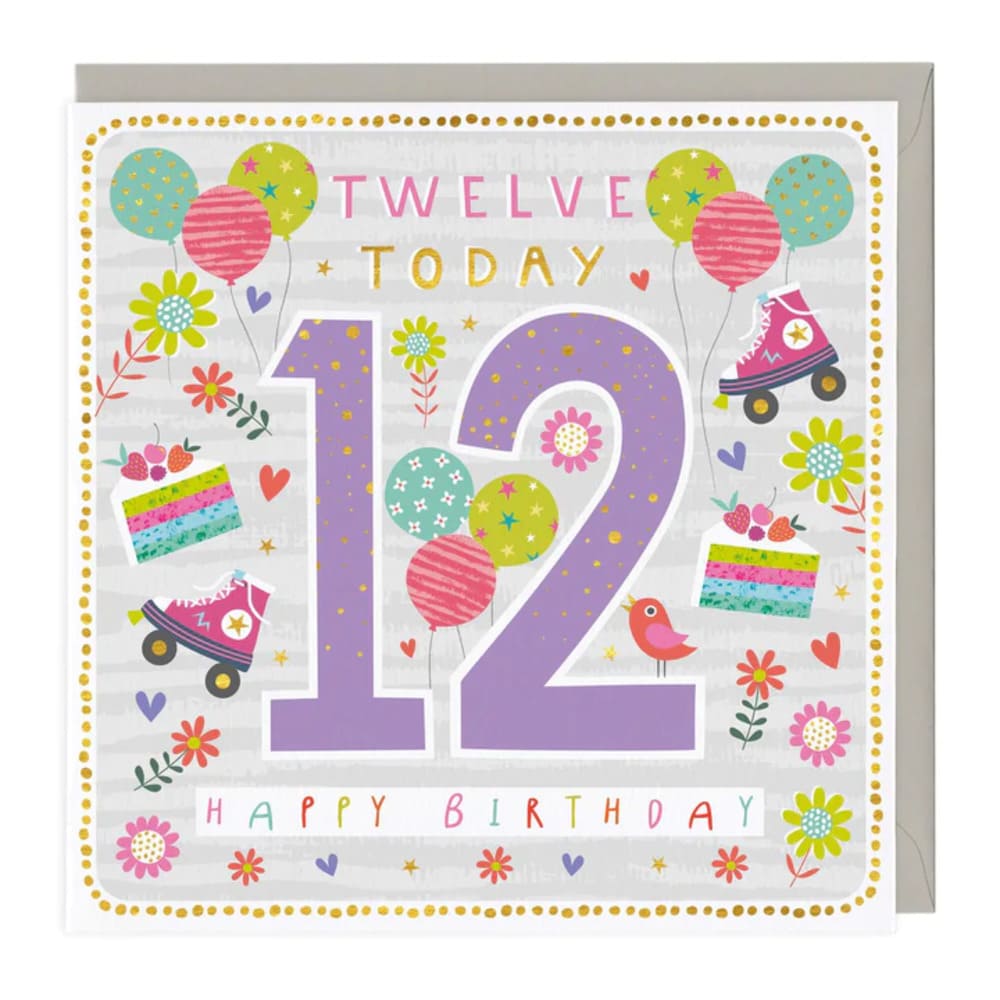 12 today roller party birthday card