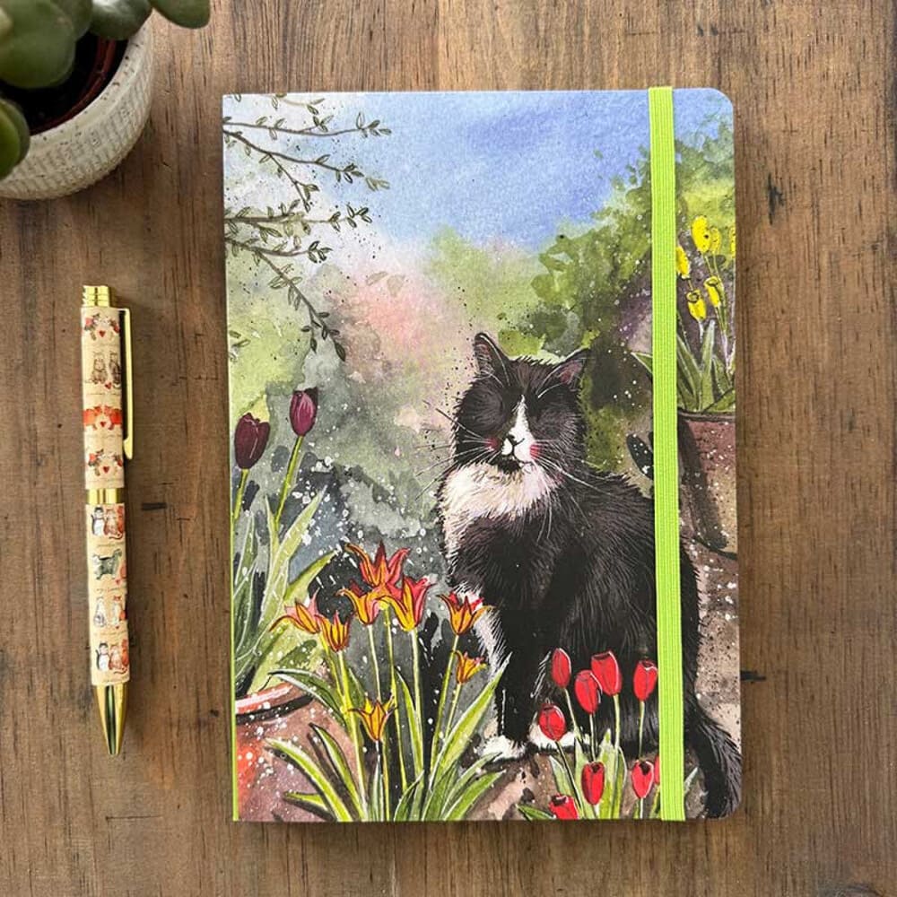 Cat and Tulips Large Notebook by Alex Clark